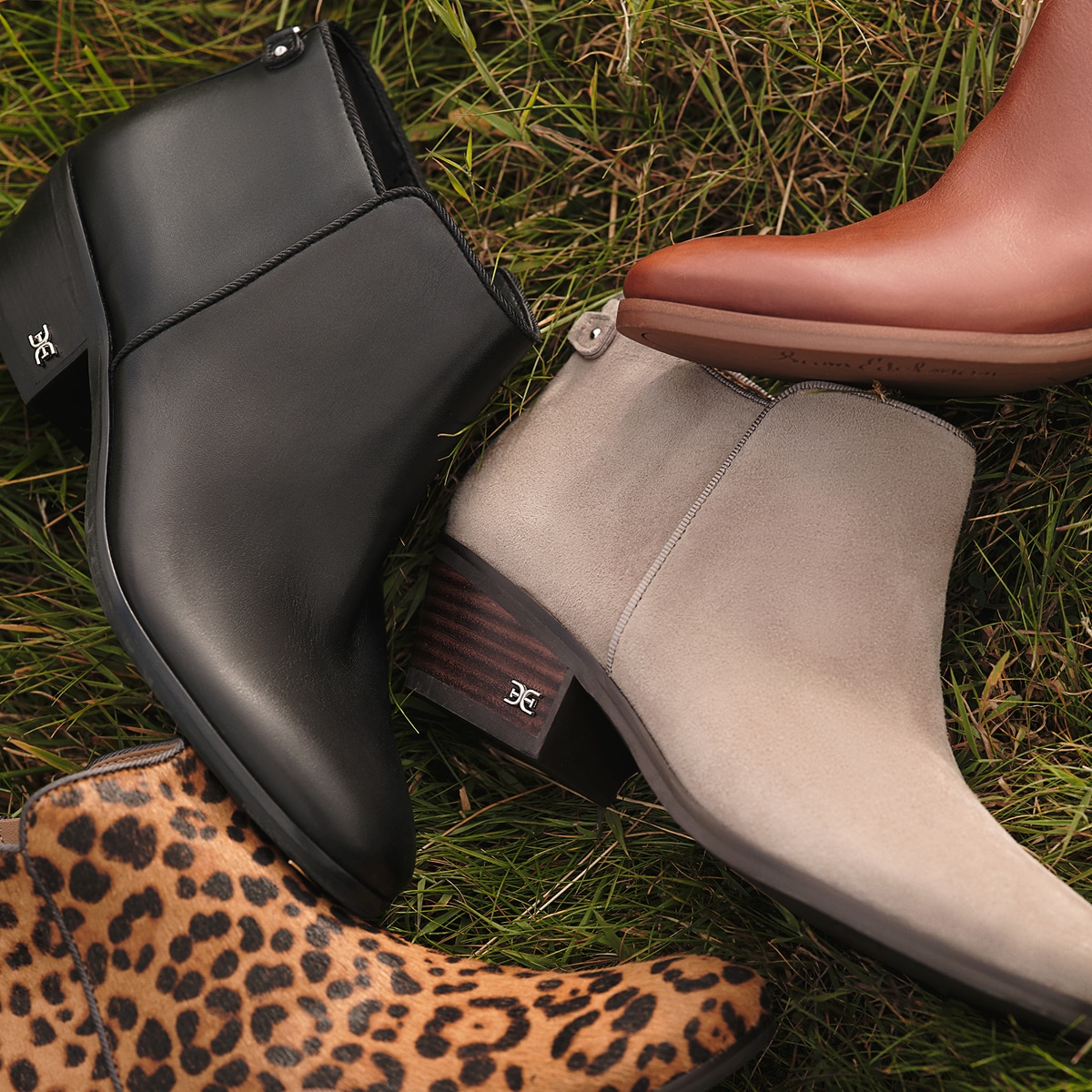 the petty ankle bootie in various colors including black, brown, taupe, and leopard