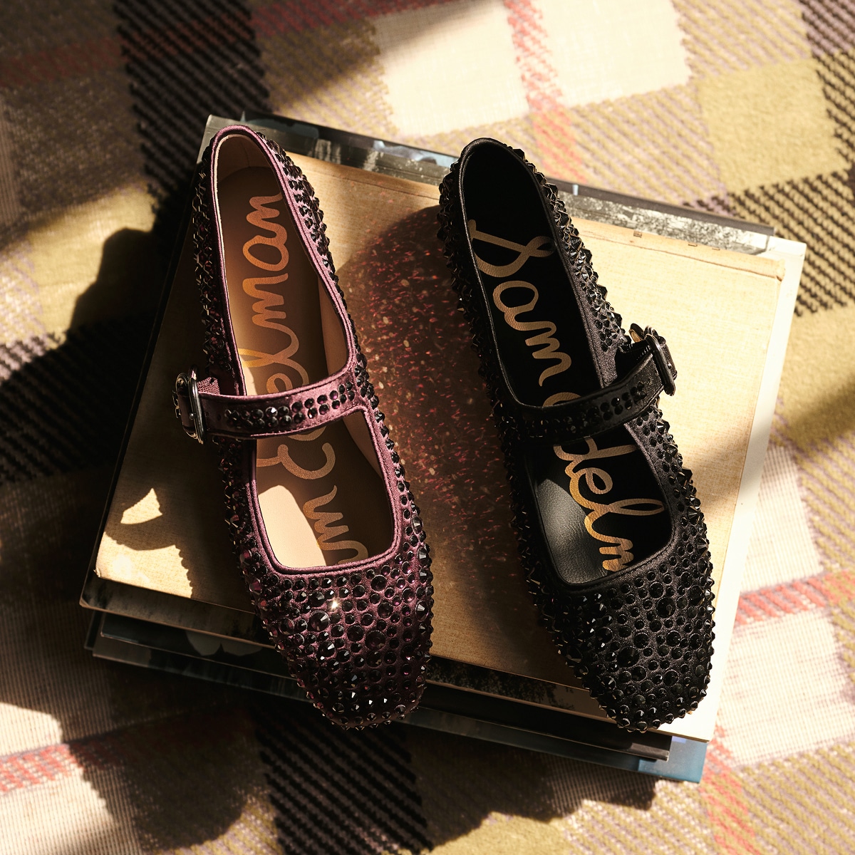 the iconic michaela mary jane flat with shiny studs for the holidays