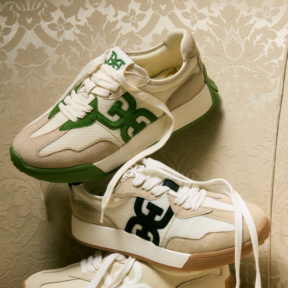 langley lace up sneaker in green white and taupe