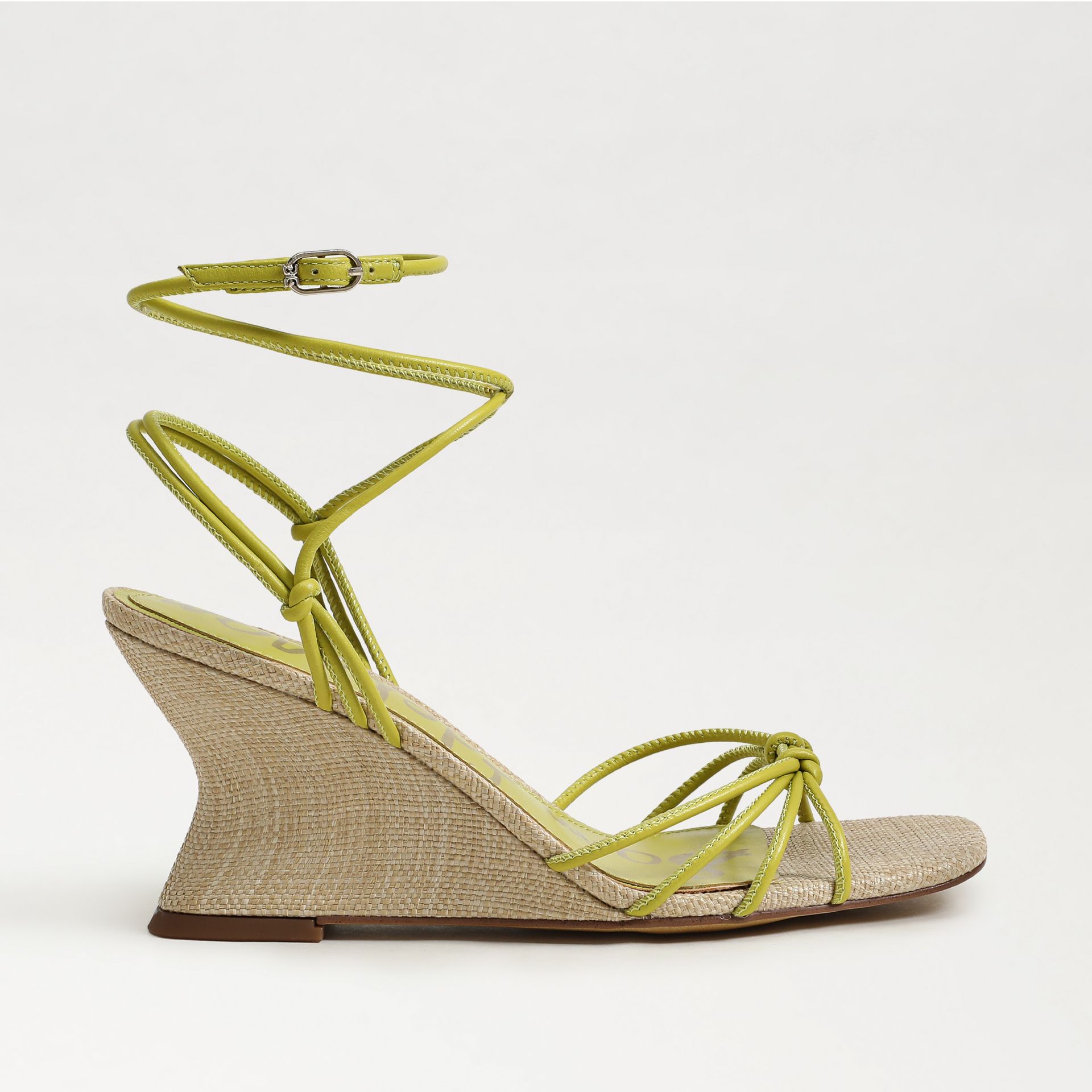 The  Daxton strappy wedge heel sandal in green limon leather