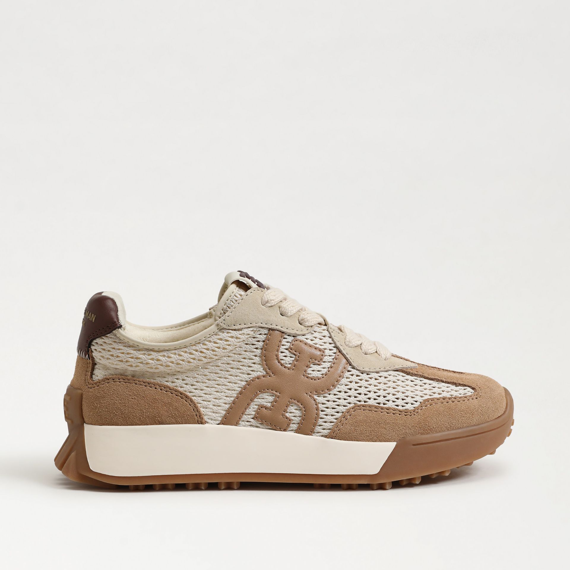 The Langley lace-up sneaker in modern ivory mesh and tan suede