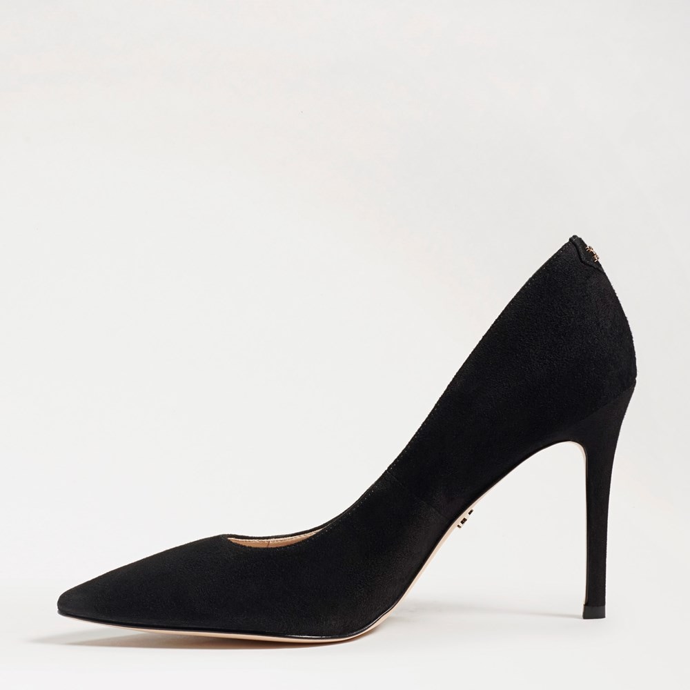Black suede pointed toe heels 2025