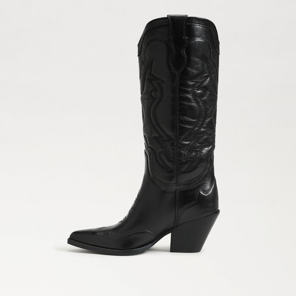 Sam Edelman Stivali Western Soyer Donna, Vitello Largo In Pelle Nera, 37 EU