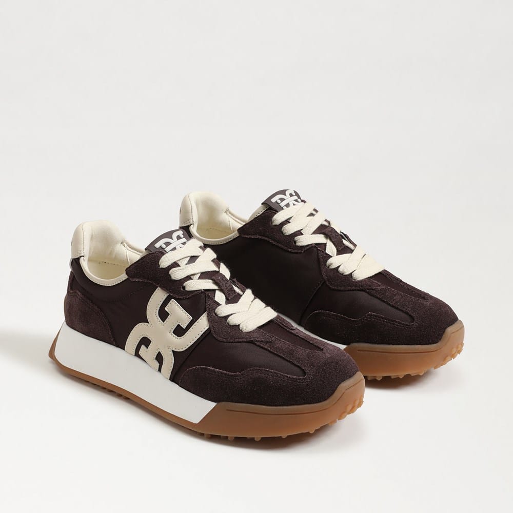 Sam Edelman Langley Sneaker Donna – Pelle Scamosciata, Ispirazione Vintage, Tacco 3,8 Cm, Bianco/Marrone/Nero, Taglia 37 EU