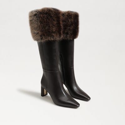 Bottes Genou Sam Edelman - Cuir Suédé Noir Franges - Taille US 7.5 Femme - Occasion
